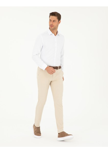 Erkek Bej Slim Fit Kanvas Çizgili Pantolon 50291518-VR011