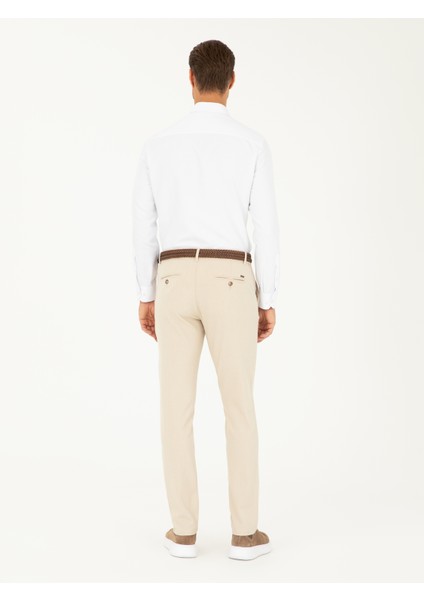 Erkek Bej Slim Fit Kanvas Çizgili Pantolon 50291518-VR011
