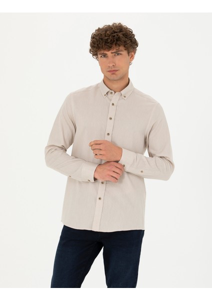 Erkek Bej Slim Fit Uzun Kollu Gömlek 50282786-VR011