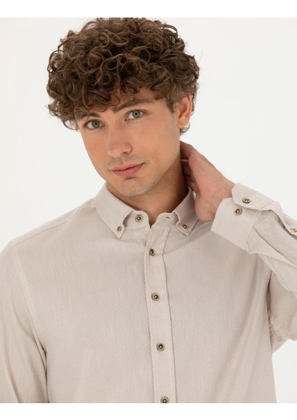 Erkek Bej Slim Fit Uzun Kollu Gömlek 50282786-VR011 fiyatları