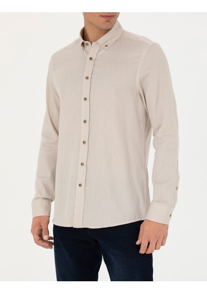 Erkek Bej Slim Fit Uzun Kollu Gömlek 50282786-VR011