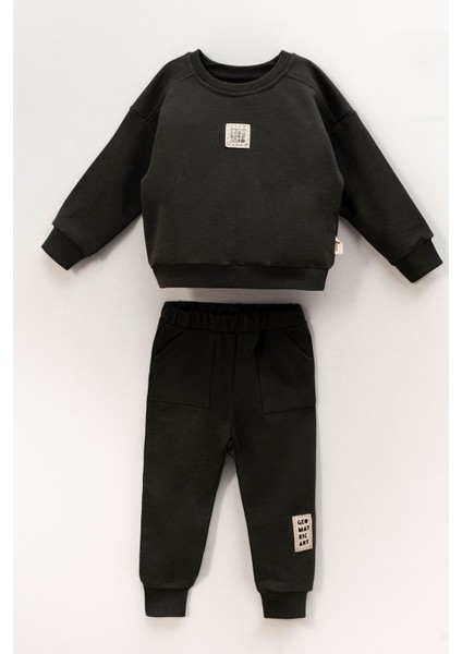 (2-5 Yaş) Geo Art Etiketli Basic Erkek Çocuk takım - Koyu Yeşil
