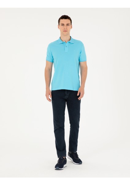 Erkek Turkuaz Slim Fit Basic Tişört 50280754-VR093 fırsatları
