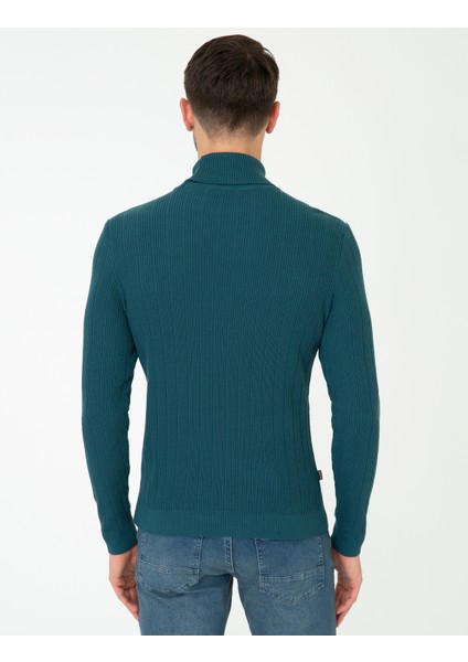 Erkek Mavi Slim Fit Balıkçı Yaka Triko Kazak 50241468-VR102