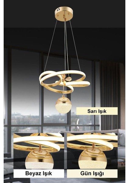 Istanbul Avize Katre Ledli Üç Renk Kumandalı Gold Lüx Modern Avize modelleri