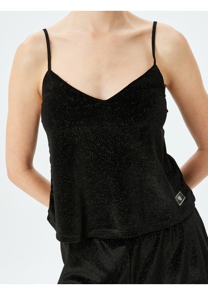 Parıltılı Ince Askılı Pijama Üstü