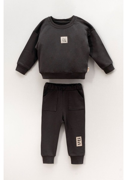 (2-5 Yaş) Geo Art Etiketli Basic Erkek Çocuk takım - Antrasit