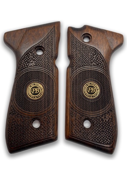 Kabzası - Girsan Yavuz 16, Beretta F92 ile Uyumlu - Koyu Kahverengi Renk - Metal Logolu - BRTF92CV036L1