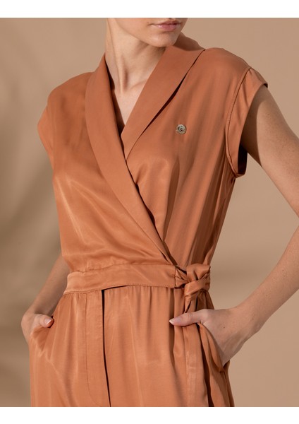 Kadın Kahverengi Comfort Fit Dokuma Tulum 50262644-VR233 fiyatları