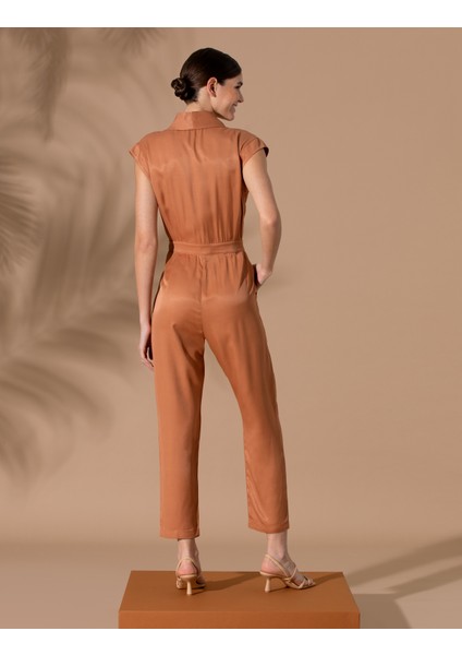 Kadın Kahverengi Comfort Fit Dokuma Tulum 50262644-VR233 indirimleri