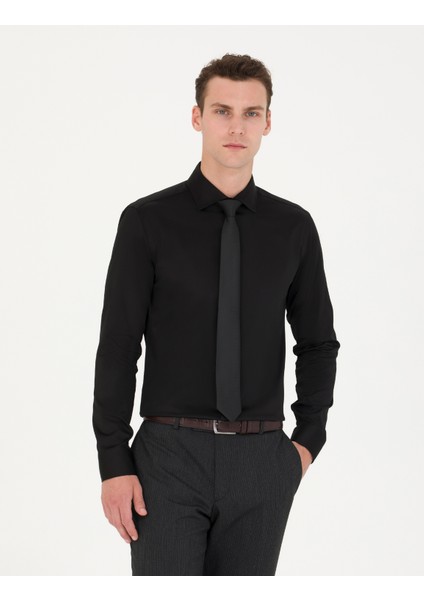 Erkek Siyah Ex. Slim Fit Uzun Kollu Klasik Gömlek 50268186-VR046