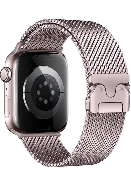 Apple Watch 10 46 mm Uyumlu Hasır Çelik Örgü Kordon Premium Paslanmaz Çelik Kayış Kilitli Toka