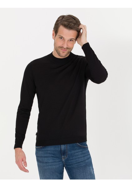 Erkek Siyah Slim Fit Çeyrek Yaka Yün Karışımlı Basic Triko Kazak 50257311-VR046 modelleri