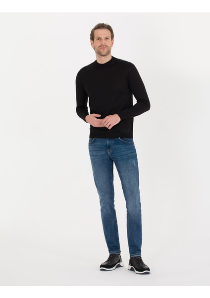 Erkek Siyah Slim Fit Çeyrek Yaka Yün Karışımlı Basic Triko Kazak 50257311-VR046 fırsatları