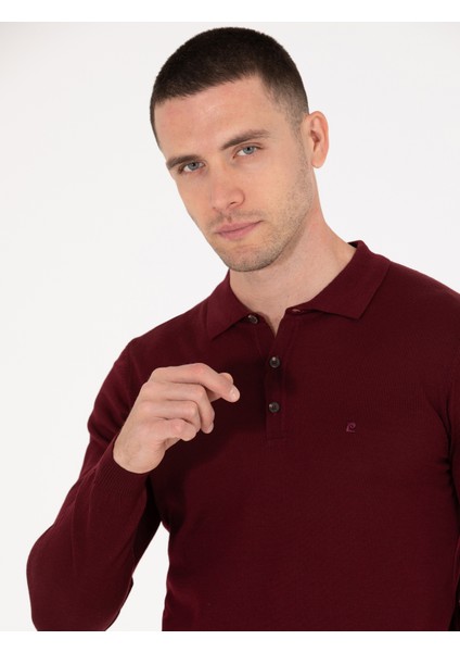 Erkek Kırmızı Slim Fit Polo Yaka Yün Karışımlı Basic Triko Kazak 50257322-VR030 fiyatları