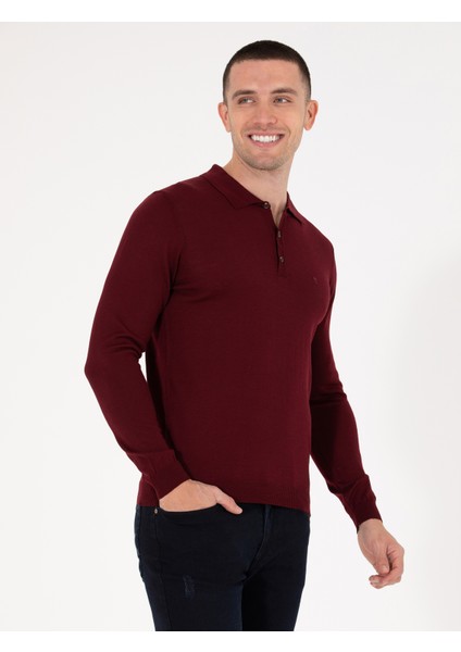 Erkek Kırmızı Slim Fit Polo Yaka Yün Karışımlı Basic Triko Kazak 50257322-VR030 modelleri