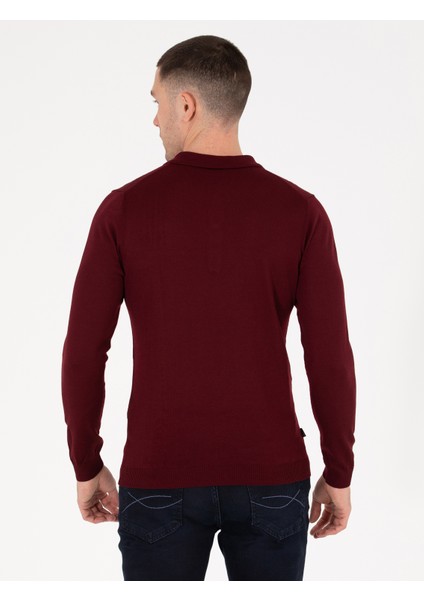 Erkek Kırmızı Slim Fit Polo Yaka Yün Karışımlı Basic Triko Kazak 50257322-VR030 indirimleri