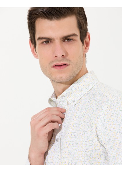 Erkek Açık Sarı Slim Fit Uzun Kollu Gömlek 50264902-VR004