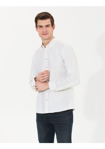 Erkek Açık Sarı Slim Fit Uzun Kollu Gömlek 50264902-VR004 fırsatları