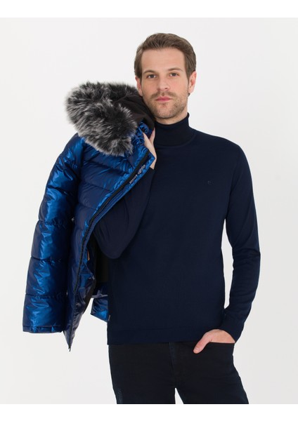 Erkek Lacivert Slim Fit Balıkçı Yaka Yün Karışımlı Basic Triko Kazak 50257302-VR033