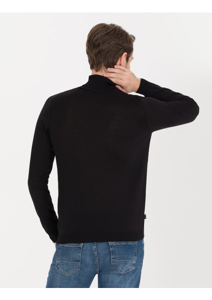 Erkek Siyah Slim Fit Balıkçı Yaka Yün Karışımlı Basic Triko Kazak 50257302-VR046