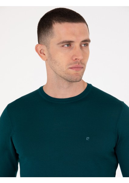 Erkek Yeşil Slim Fit Bisiklet Yaka Yün Karışımlı Basic Triko Kazak 50257301-VR054