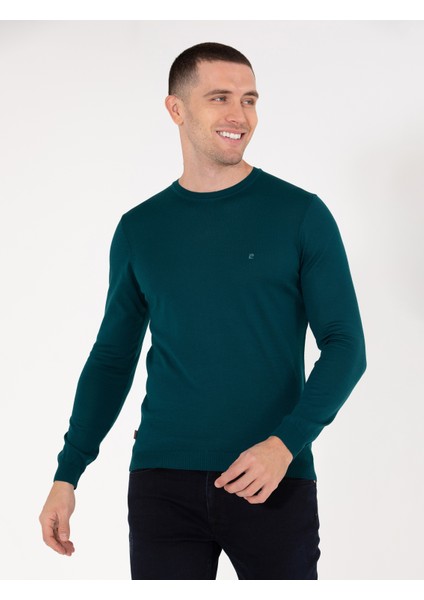 Erkek Yeşil Slim Fit Bisiklet Yaka Yün Karışımlı Basic Triko Kazak 50257301-VR054