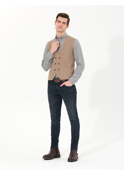 Erkek Vizon Melanj Slim Fit Triko Yelek 50265360-VR174 modelleri