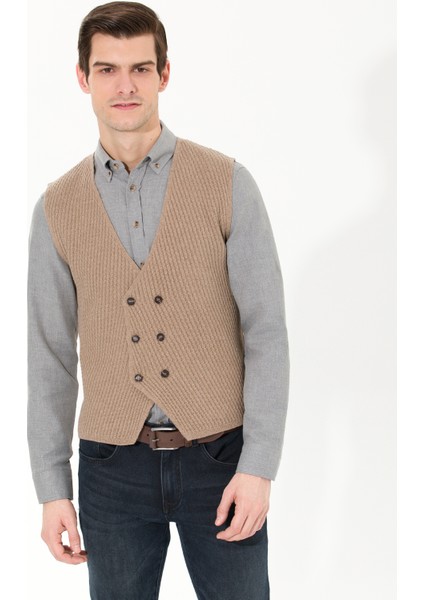 Erkek Vizon Melanj Slim Fit Triko Yelek 50265360-VR174 fırsatları