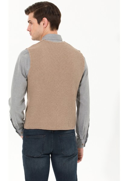 Erkek Vizon Melanj Slim Fit Triko Yelek 50265360-VR174 indirimleri