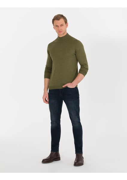 Erkek Açık Yeşil Slim Fit Yarım Balıkçı Yaka Yün Karışımlı Basic Triko Kazak 50257313-VR092 fırsatları