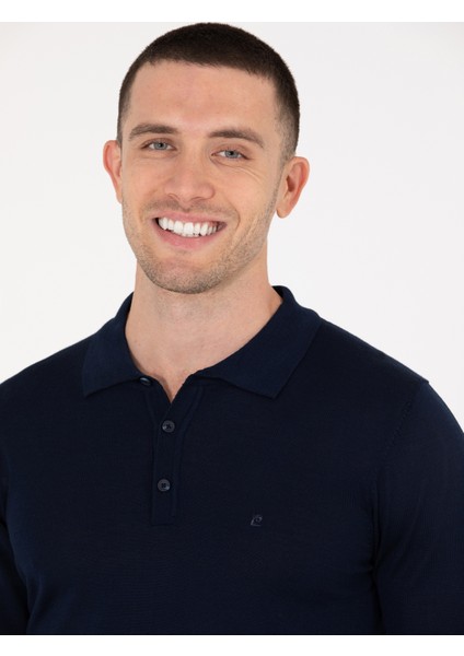 Erkek Lacivert Slim Fit Polo Yaka Yün Karışımlı Basic Triko Kazak 50257322-VR033 fiyatları