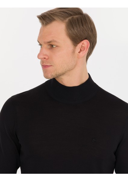 Erkek Siyah Slim Fit Yarım Balıkçı Yaka Yün Karışımlı Basic Triko Kazak 50257313-VR046