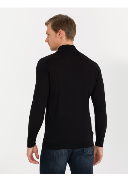 Erkek Siyah Slim Fit Yarım Balıkçı Yaka Yün Karışımlı Basic Triko Kazak 50257313-VR046