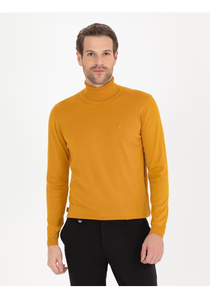 Erkek Safran Slim Fit Balıkçı Yaka Yün Karışımlı Basic Triko Kazak 50257302-VR043 fırsatları