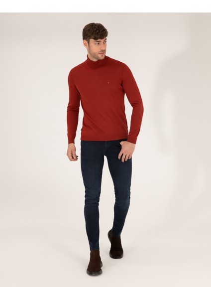 Erkek Kiremit Slim Fit Balıkçı Yaka Yün Karışımlı Basic Triko Kazak 50257302-VR031 modelleri