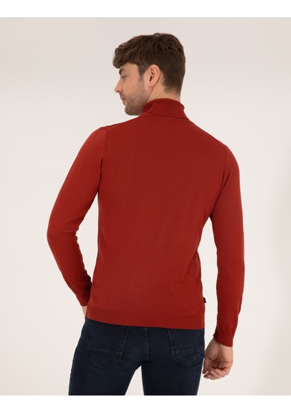 Erkek Kiremit Slim Fit Balıkçı Yaka Yün Karışımlı Basic Triko Kazak 50257302-VR031 fırsatları