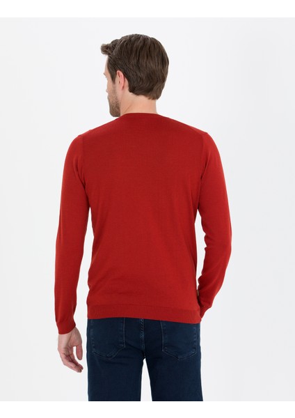 Erkek Kiremit Slim Fit Bisiklet Yaka Yün Karışımlı Basic Triko Kazak 50257301-VR031 indirimleri