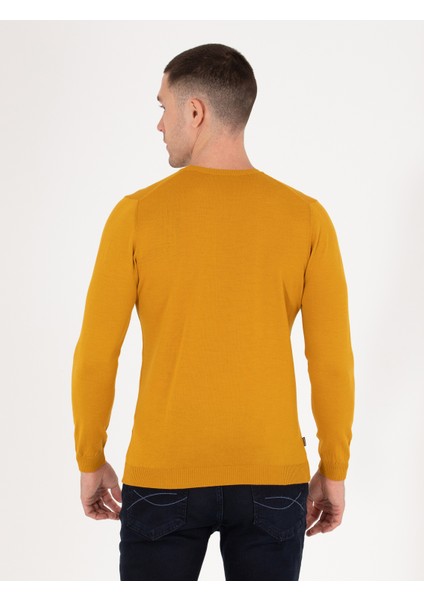 Erkek Safran Slim Fit Bisiklet Yaka Yün Karışımlı Basic Triko Kazak 50257301-VR043 indirimleri