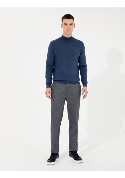 Erkek İndigo Melanj Slim Fit Yarım Balıkçı Yaka Basic Triko Kazak 50256965-VR155 fırsatları