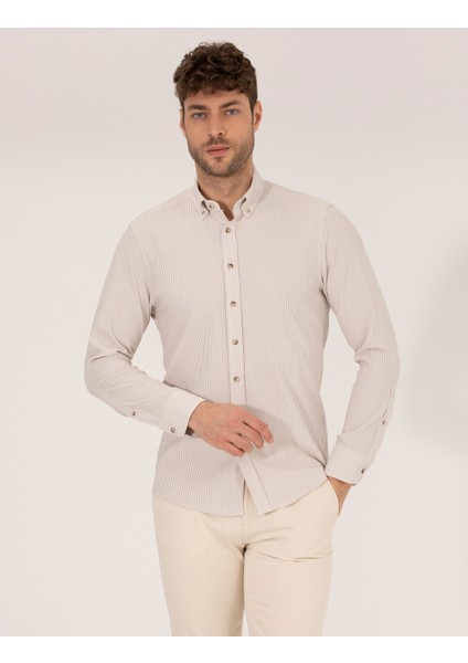 Erkek Bej Slim Fit Uzun Kollu Gömlek 50266609-VR011