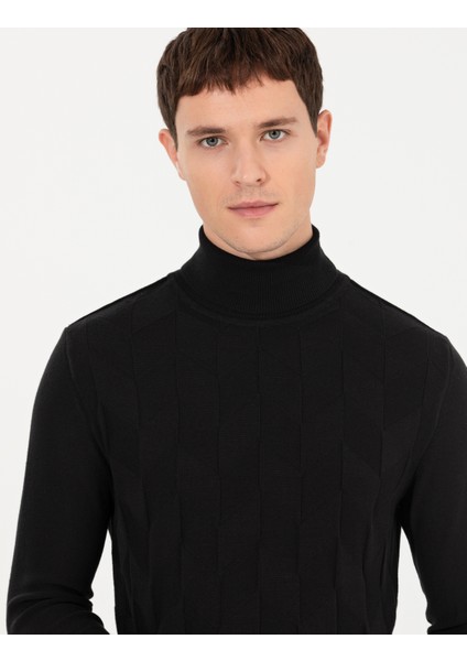 Erkek Siyah Slim Fit Balıkçı Yaka Triko Kazak 50259851-VR046