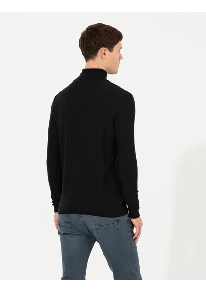Erkek Siyah Slim Fit Balıkçı Yaka Triko Kazak 50259851-VR046