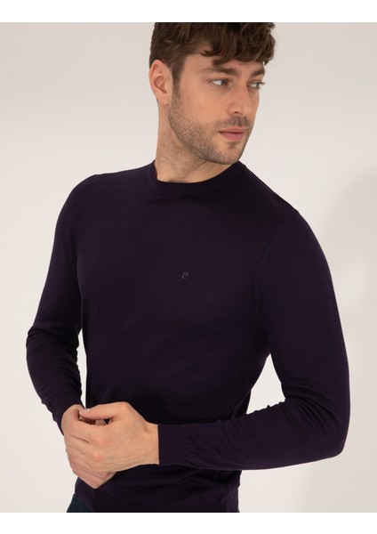 Erkek Mor Slim Fit Bisiklet Yaka Yün Karışımlı Basic Triko Kazak 50257301-VR038 fırsatları