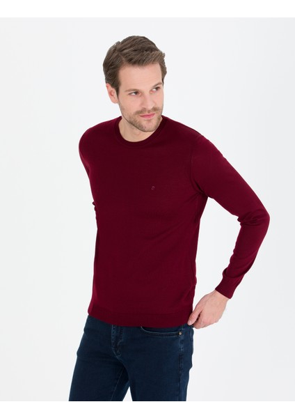 Erkek Kırmızı Slim Fit Bisiklet Yaka Yün Karışımlı Basic Triko Kazak 50257301-VR030