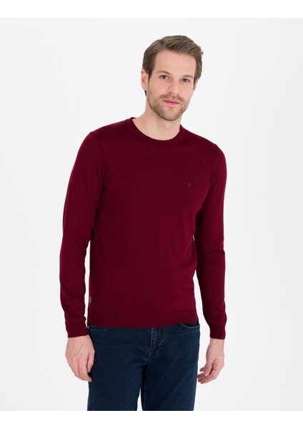Erkek Kırmızı Slim Fit Bisiklet Yaka Yün Karışımlı Basic Triko Kazak 50257301-VR030
