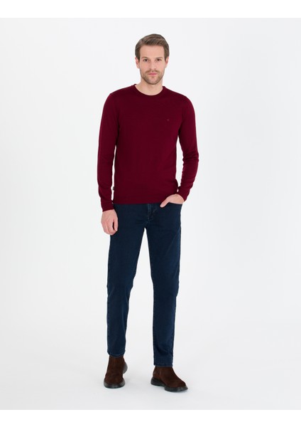 Erkek Kırmızı Slim Fit Bisiklet Yaka Yün Karışımlı Basic Triko Kazak 50257301-VR030