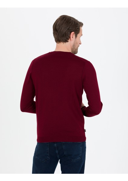 Erkek Kırmızı Slim Fit Bisiklet Yaka Yün Karışımlı Basic Triko Kazak 50257301-VR030
