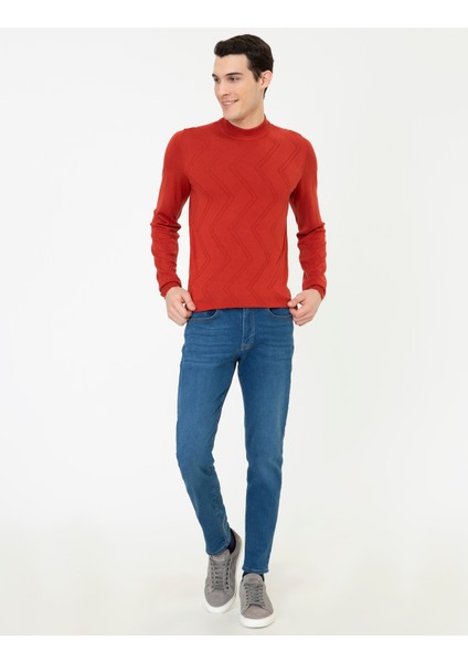Erkek Kiremit Slim Fit Bato Yaka Triko Kazak 50241453-VR031