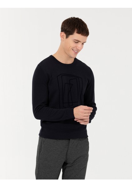 Erkek Lacivert Slim Fit Bisiklet Yaka Triko Kazak 50240607-VR033